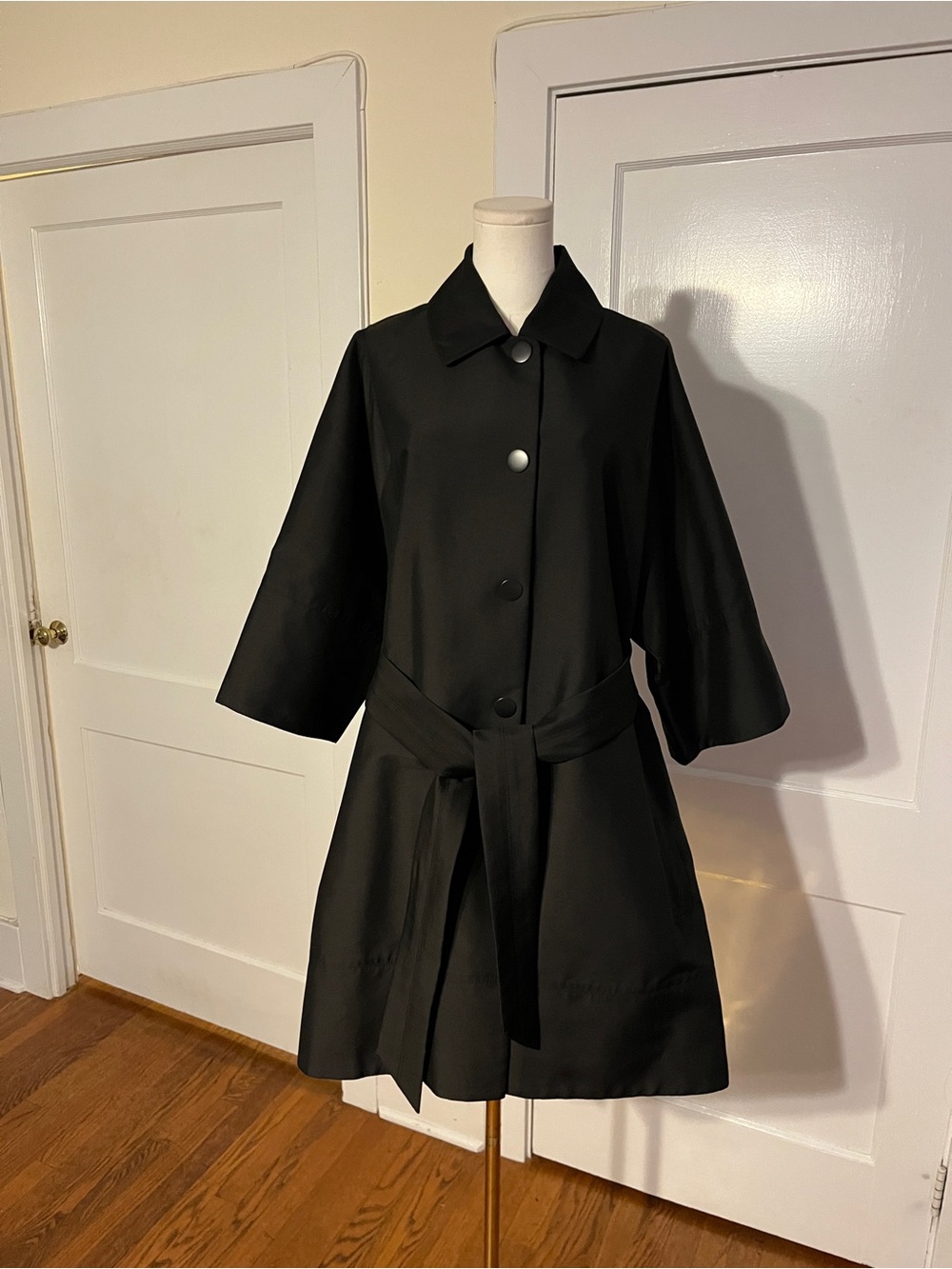 ARMANI Exchange Black Belted Evening Coat XL – Dramatic Sculptural Statement